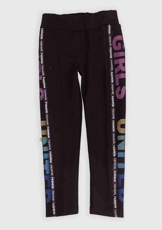 Net Detailed Girl Leggings | Black - Thumbnail