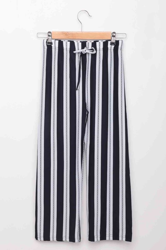 Elastic Waist Wide Leg Girl Pants | Navy Blue - Thumbnail
