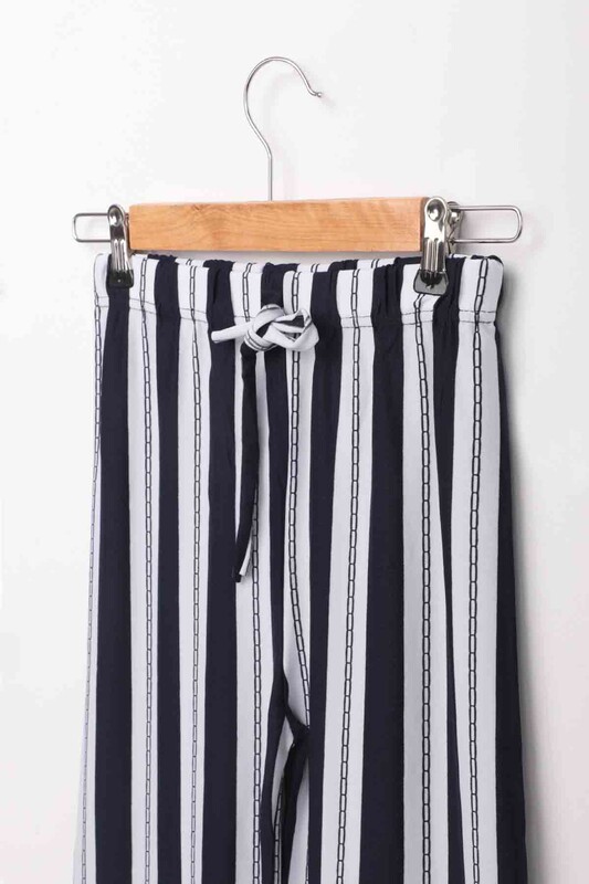 Elastic Waist Wide Leg Girl Pants | Navy Blue - Thumbnail