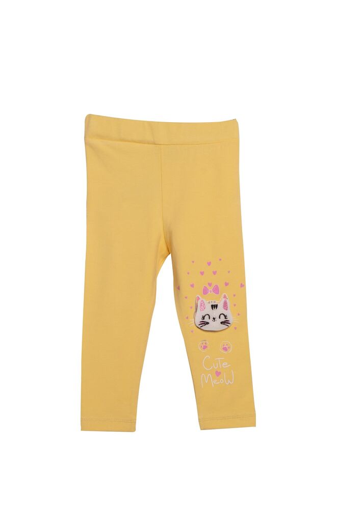 Cat Printed Girl Leggings 3866 | Yellow