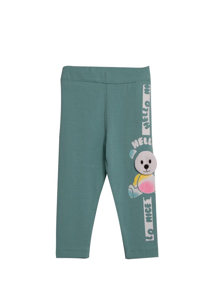 Teddy Printed Girl Leggings 3878 | Sea Green