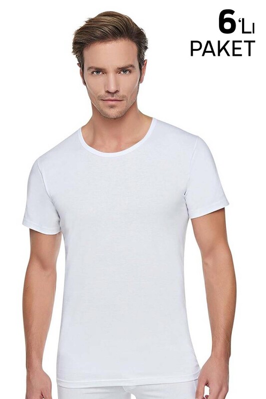 TUTKU - Tutku Cotton Crew Neck Man Undershirt 103 6 Pack | White
