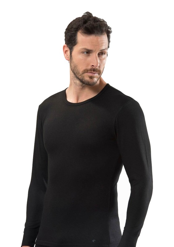 TUTKU ELİT - Tutku Elit Elastane Crew Neck Long Sleeve Man Undershirt 1302 | Black