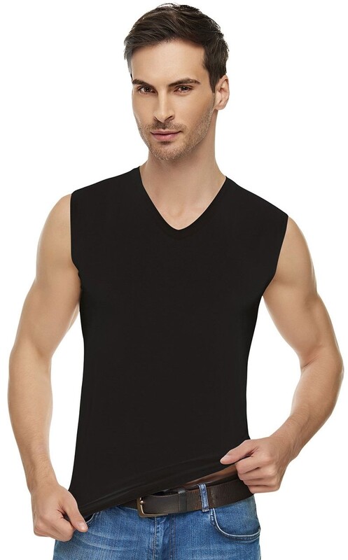 TUTKU ELİT - Tutku Elit Elastane V Neck Sleeveless Man Undershirt 1305 | Black