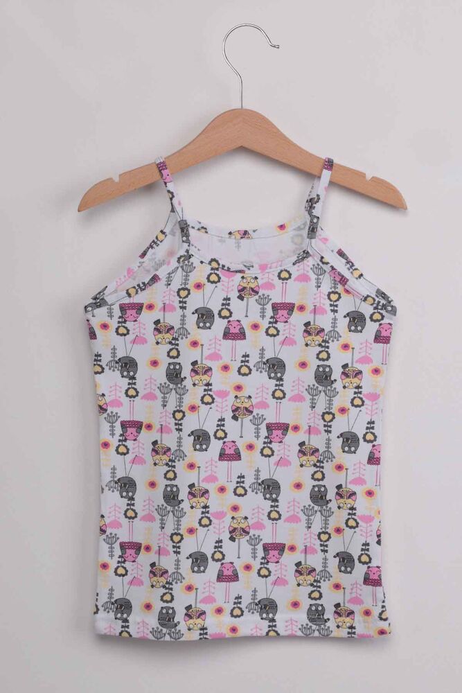 Tutku Elestane Rope Hanging Bird Patterned Girl Undershirt | White