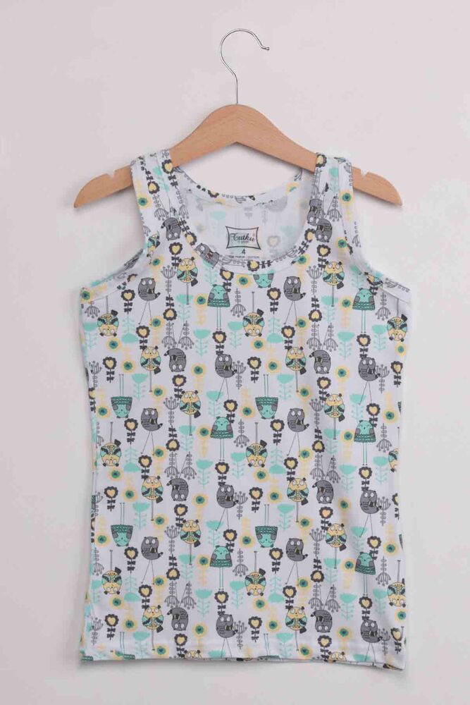 Tutku Elestan Wide Strap Bird Pattern Girl Undershirt | Green