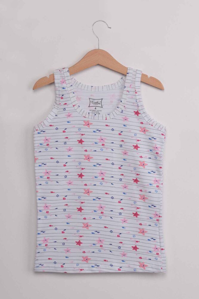 Tutku Elestane Wide Strap Fish Pattern Girl Undershirt | White