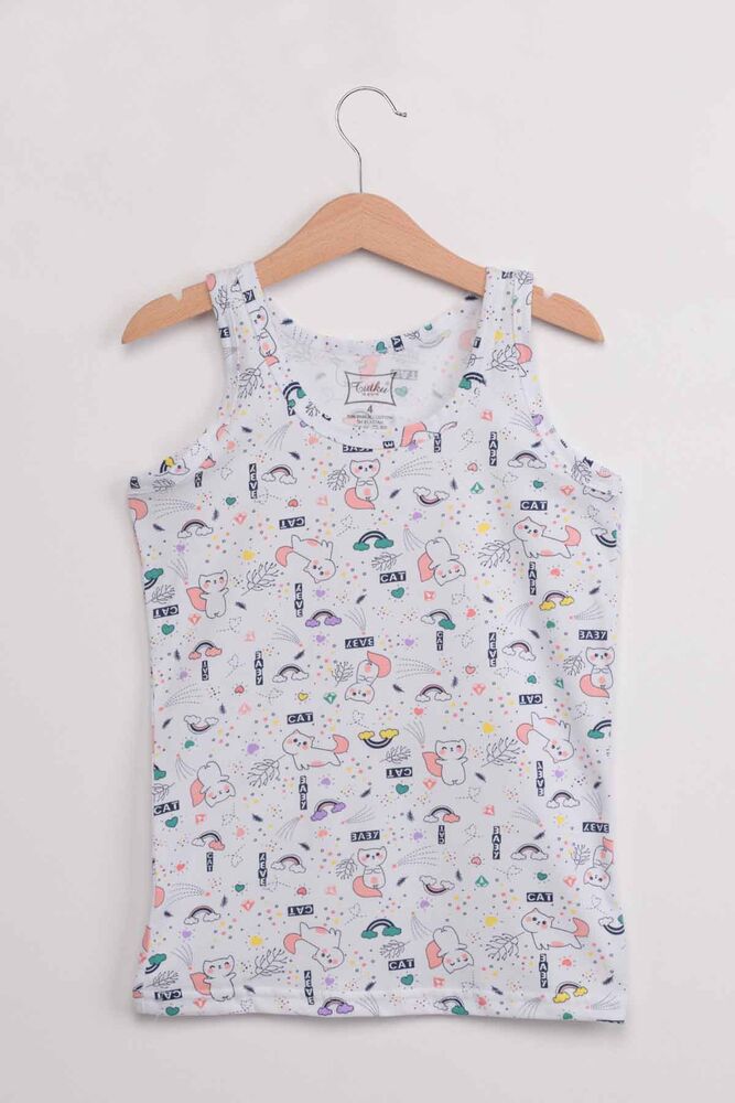 Tutku Elestane Wide Strap Cat Pattern Girl Undershirt | White