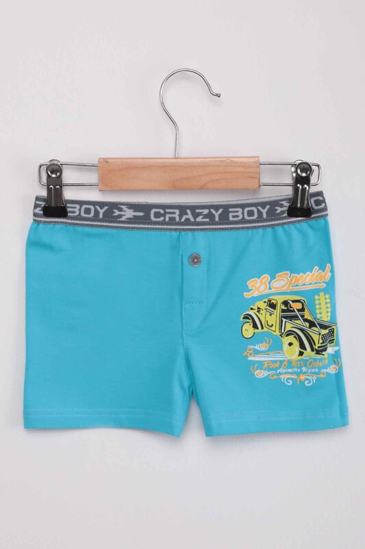 TUTKU - Tutku Special Text Printed Boy Boxer 253 | Turquoise