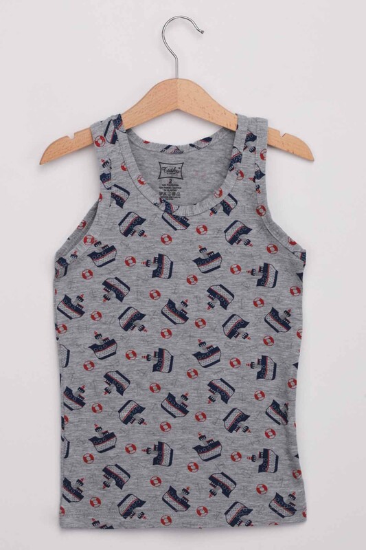 Tutku Boy Patterned Elastane Undershirt | Grey - Thumbnail