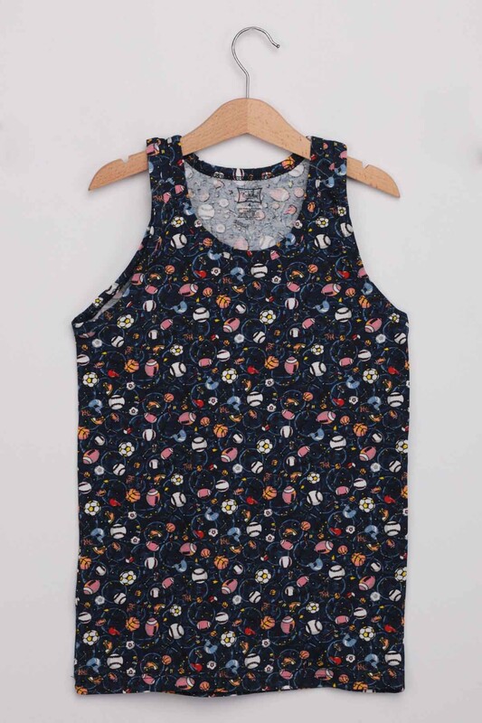 Tutku Boy Patterned Elastane Undershirt | Navy Blue - Thumbnail
