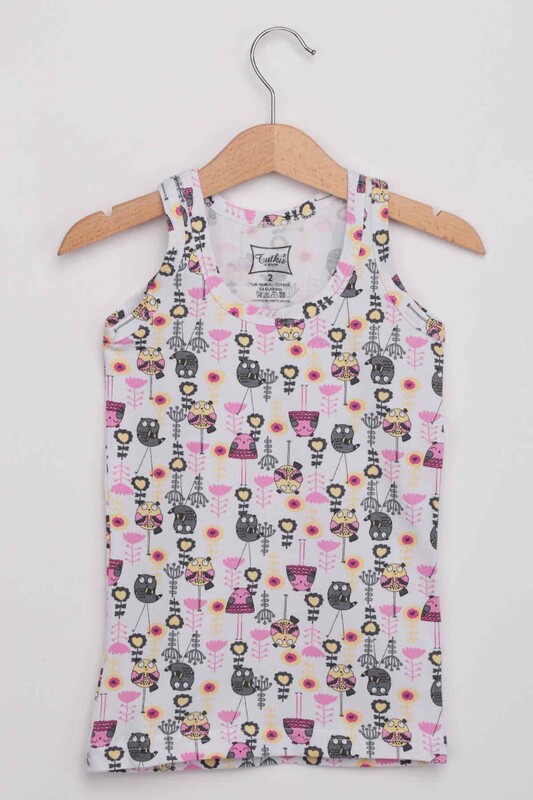 TUTKU - Tutku Elestane Wide Strap Owl Patterned Girl Undershirt | White