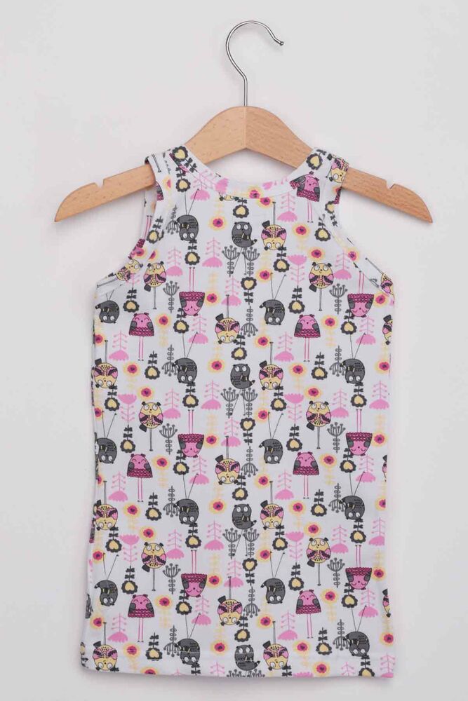 Tutku Elestane Wide Strap Owl Patterned Girl Undershirt | White