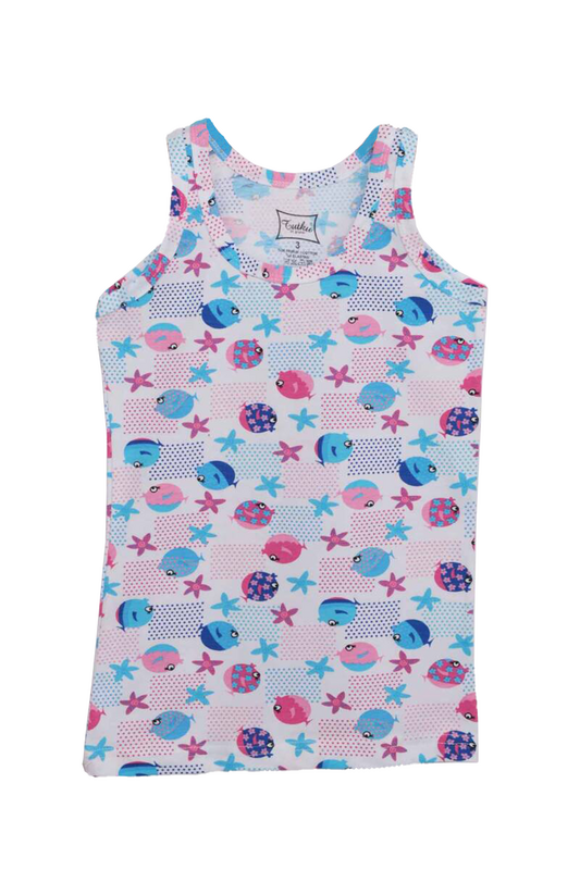 TUTKU - Tutku Elestan Wide Strap Big Fish Patterned Girl Undershirt | White