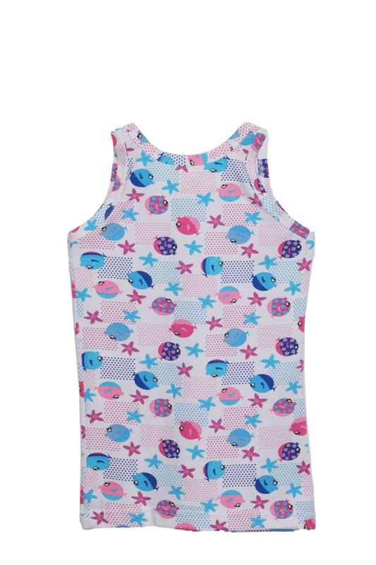 Tutku Elestan Wide Strap Big Fish Patterned Girl Undershirt | White - Thumbnail