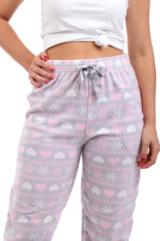 Arcan Kalp Desenli Polar Pijama Altı | Gri - Thumbnail