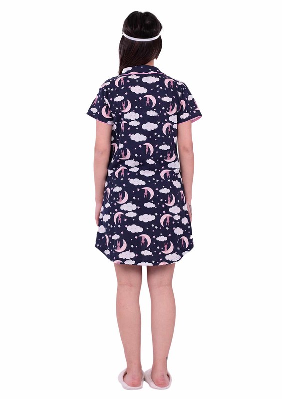 Snc Bulut Desenli Düğmeli Gecelik 8017 | Lacivert - Thumbnail