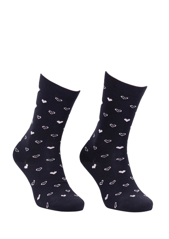 Pro Defne Heart Printed Woman Socks 25602 | Black - Thumbnail