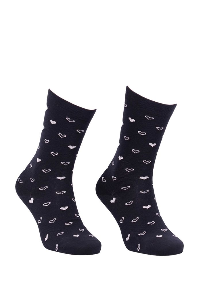 Pro Defne Heart Printed Woman Socks 25602 | Black
