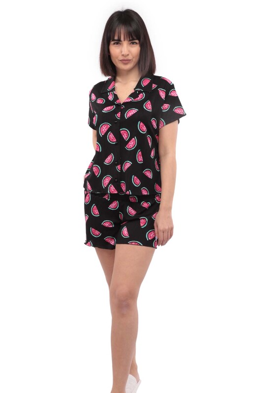 Arcan Watermelon Printed Short Sleeved Pajama Set 3 Pack 80119-3 | Black - Thumbnail