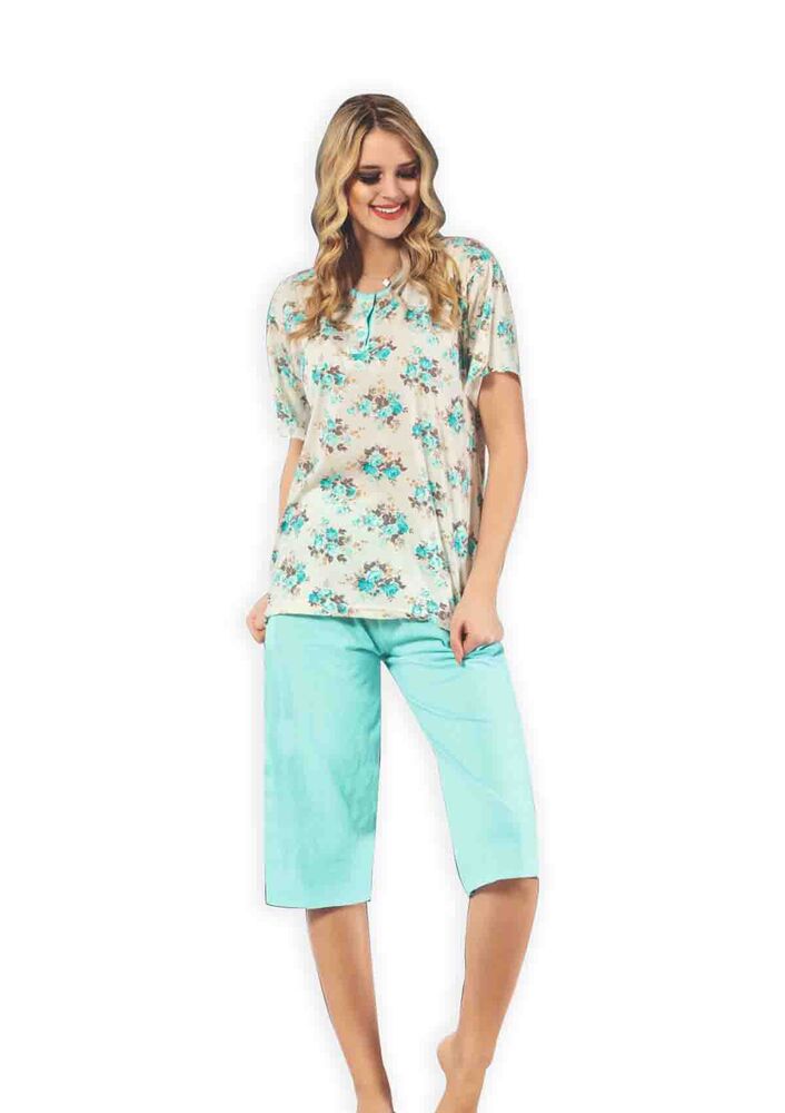 Glisa Çiçek Desenli Kapri Pijama Takımı | Mavi