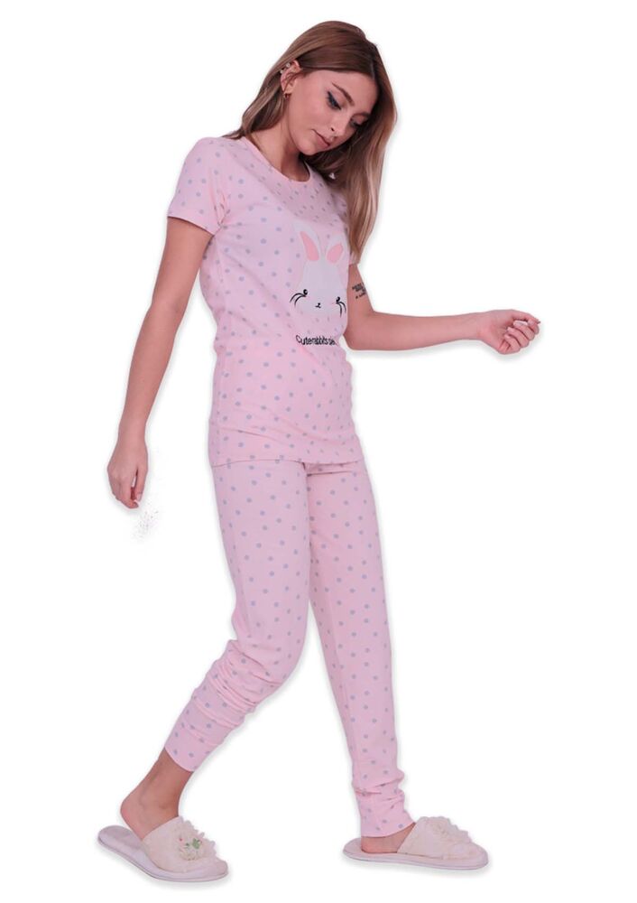 Sude Bunny Printed Spotted Woman Pajama Set | Pink