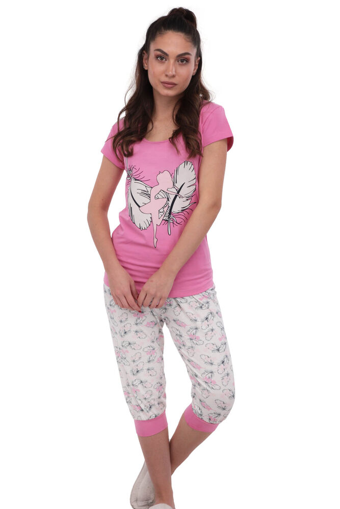 Sude Short Sleeved Capri Patterned Lilac Pajama Set 2746 | Pink