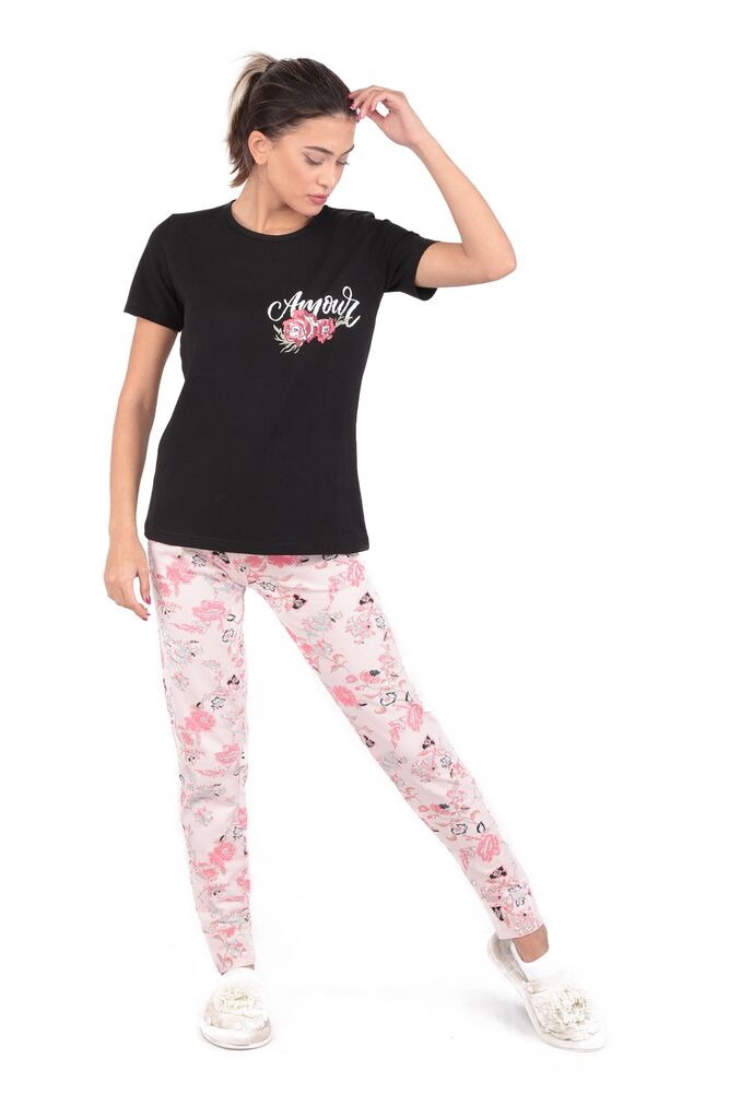 Sude Amour Printed Short Sleeved Pajama Set | Black